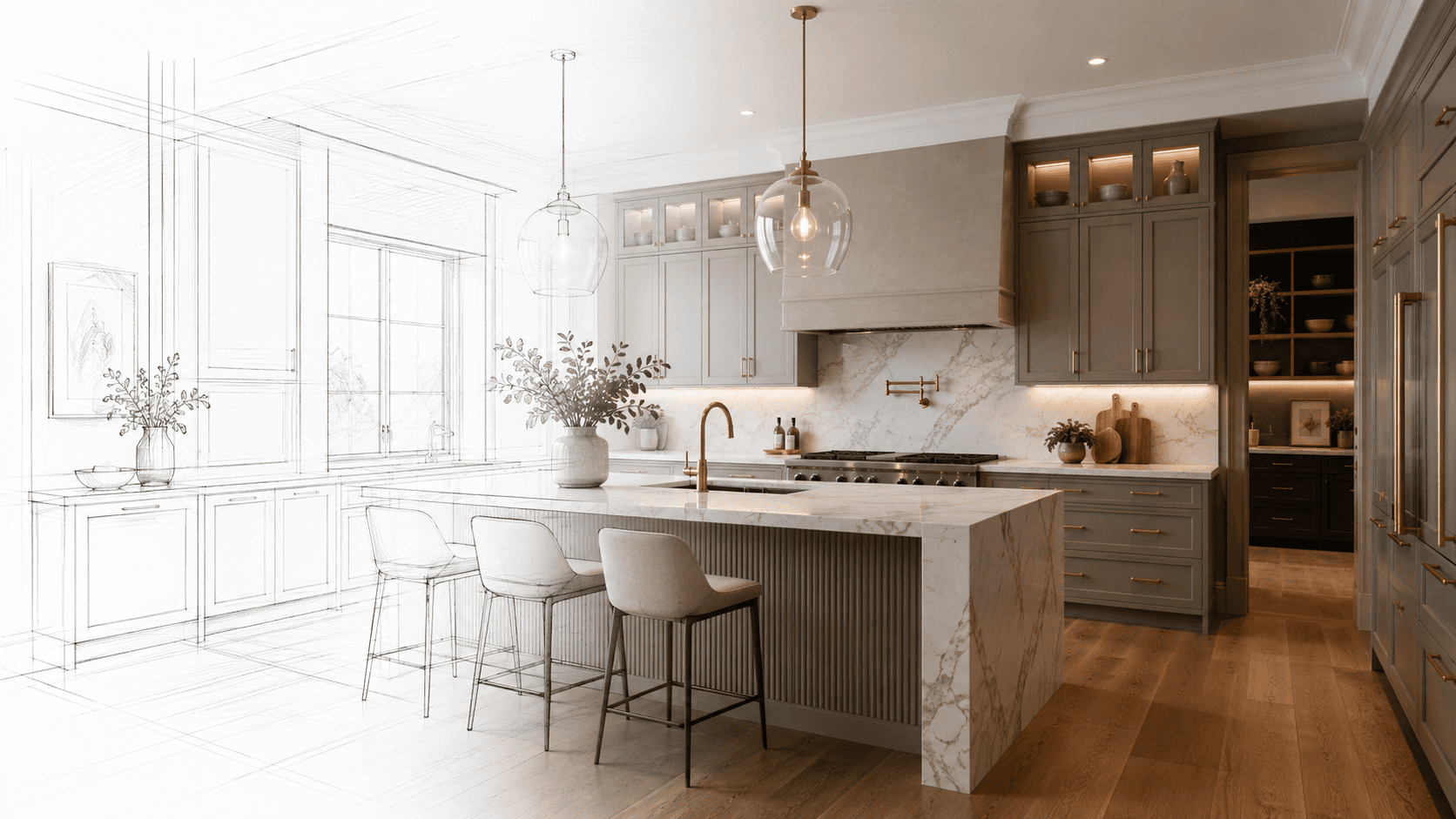 Bespoke kitchen by Danmon, drawn and rendered